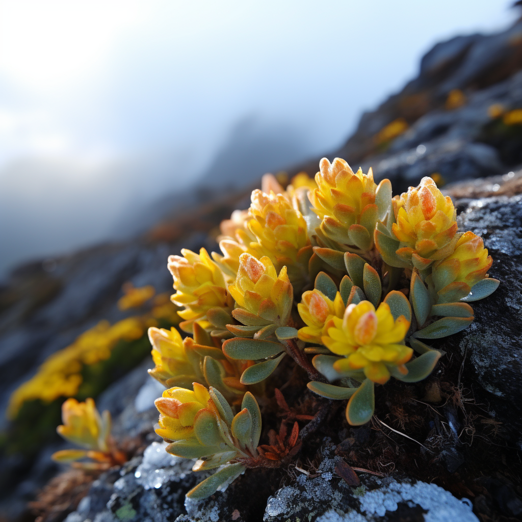 Frosted Rhodiola Rosea Herb on Mountain