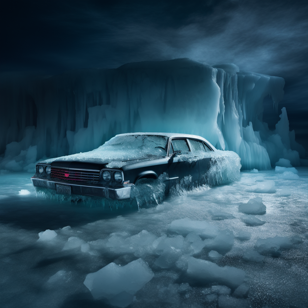 Car frozen in block of ice