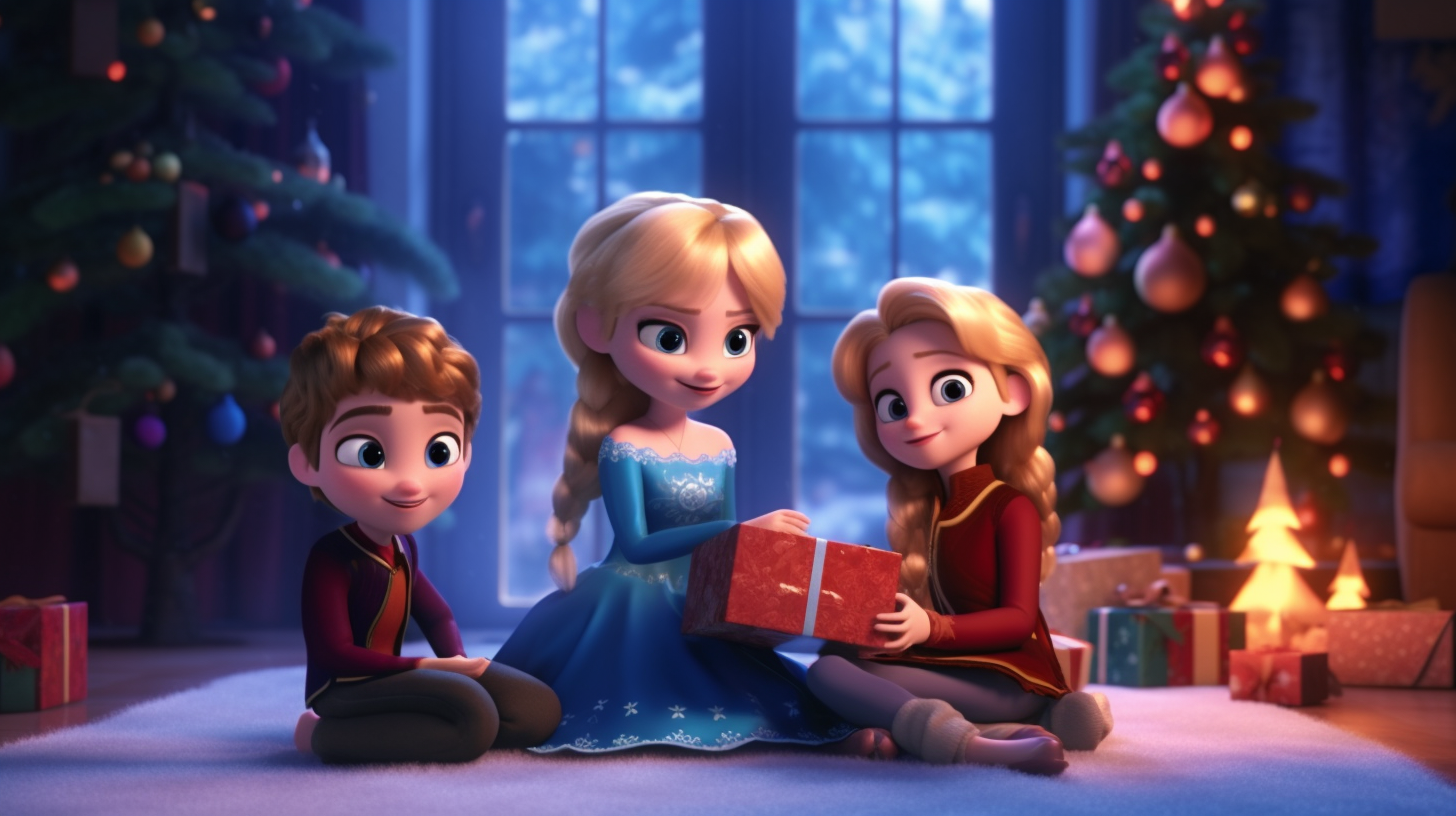 Elsa, Anna, Olaf, and Kristoff having Christmas fun