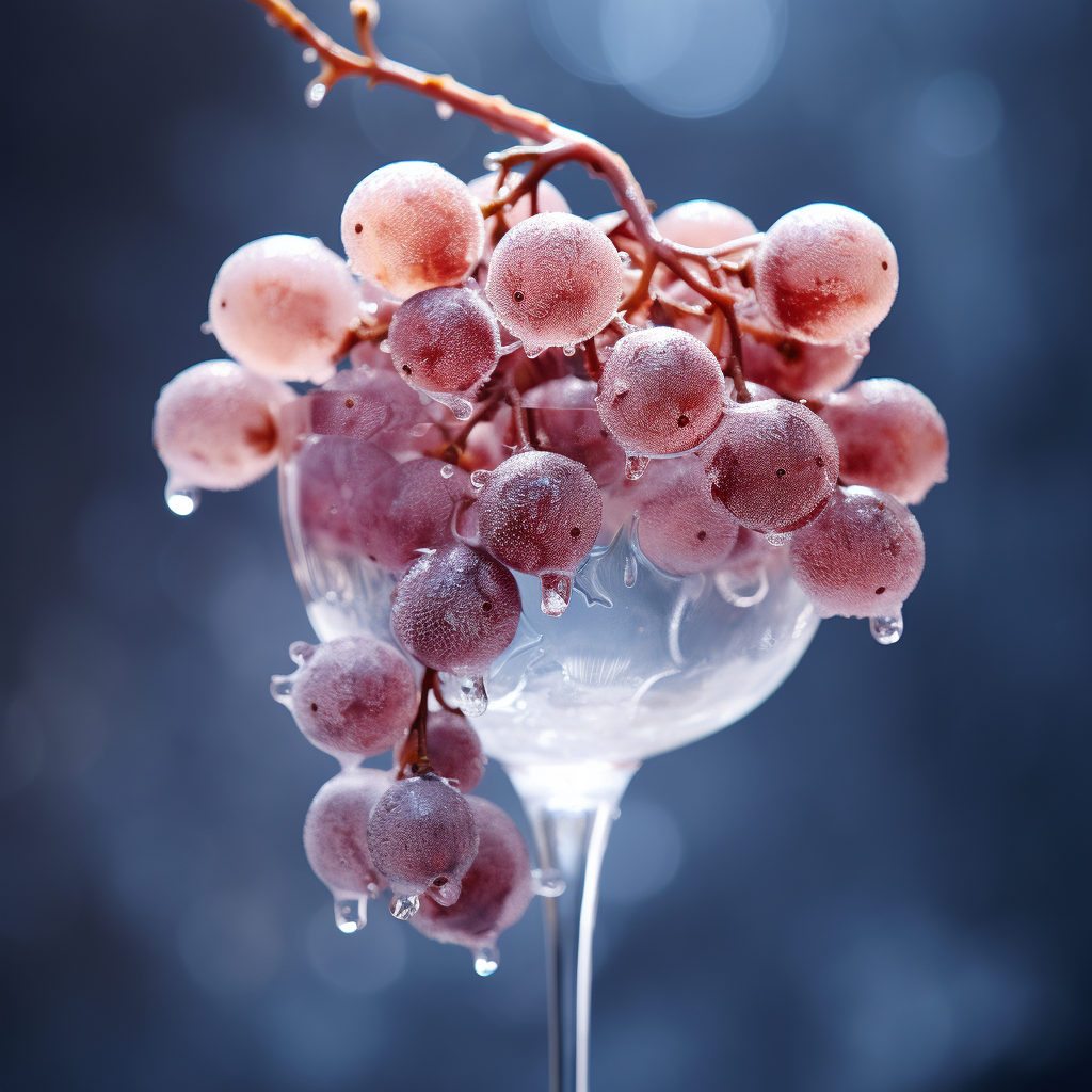 Close-up of Frozen Grapes in Crystal Wine Glass