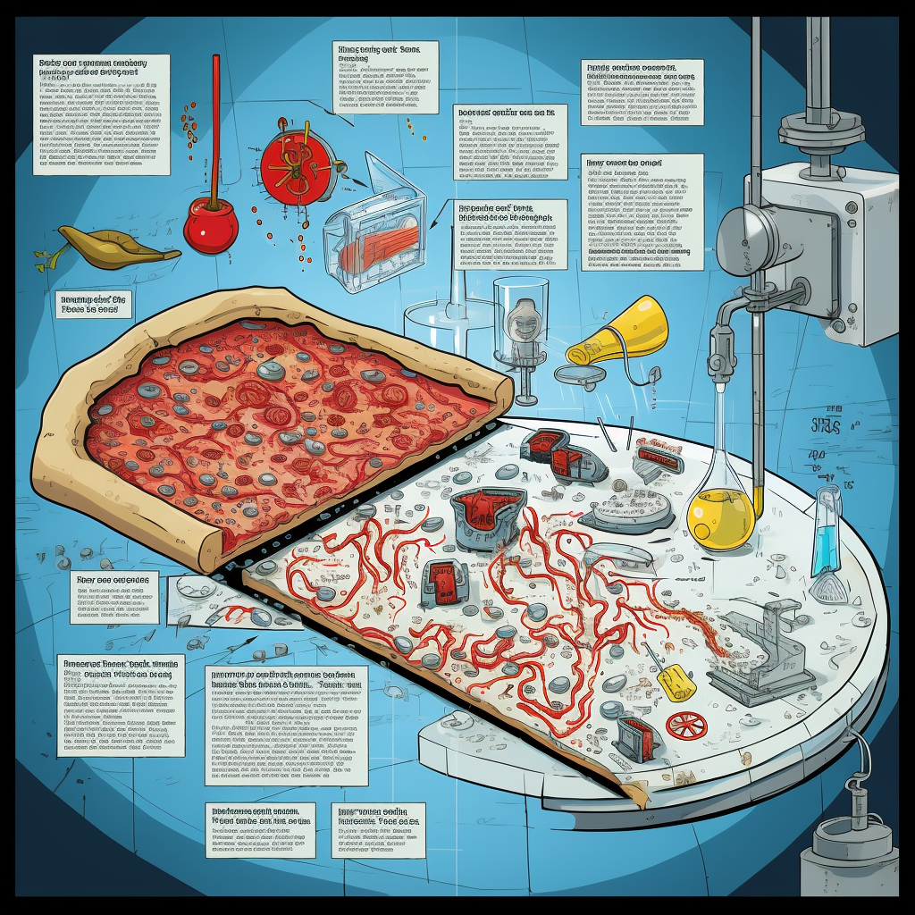 Detailed engineering schematic of frozen pepperoni pizza