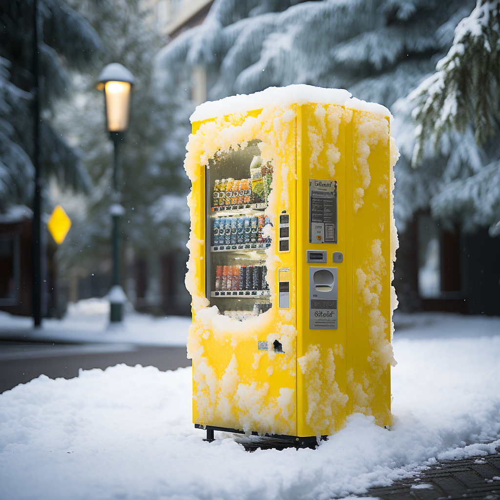 Frozen yellow vending machine with delicious treats