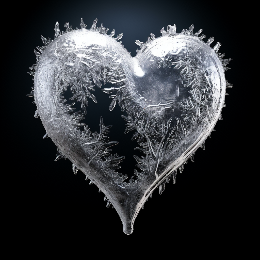 Realistic 3D Frozen Heart on Black Background