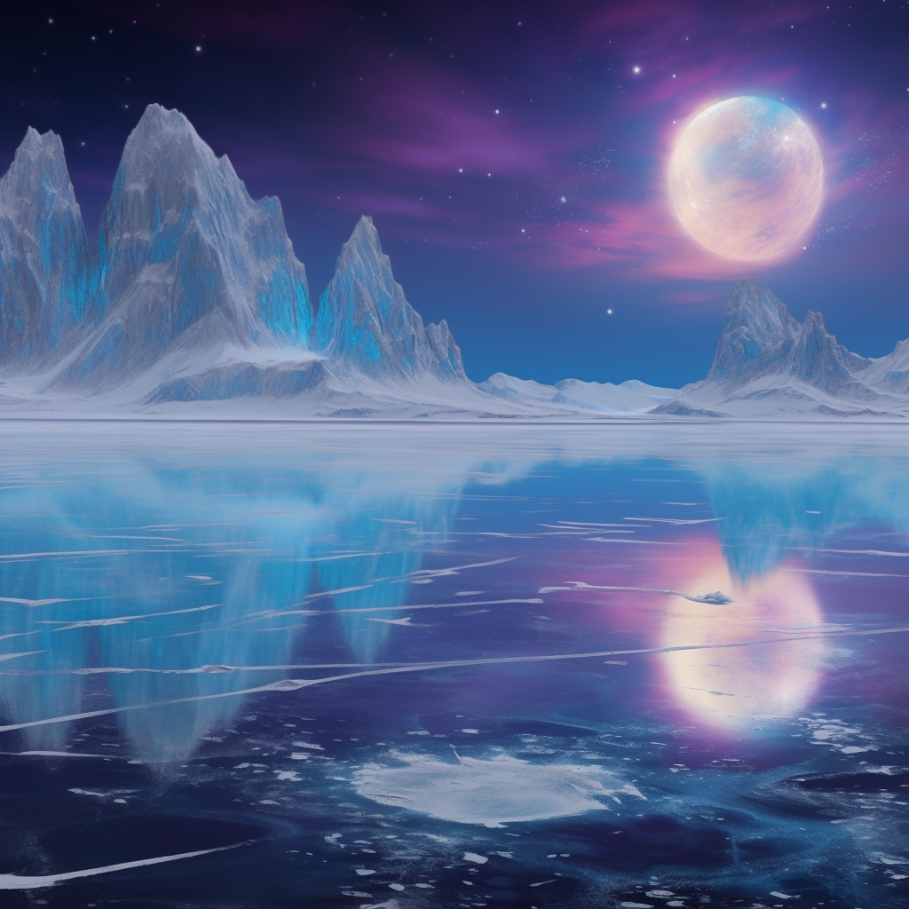 Three moons reflected on frozen lake