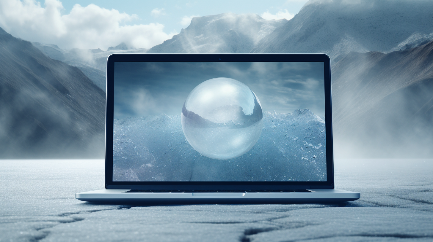 Laptop screen with frozen video loading balloon