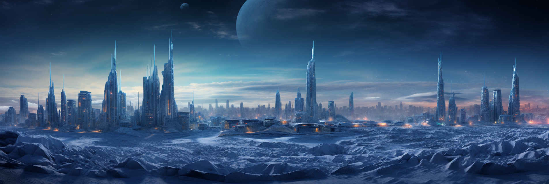 Futuristic city in frozen wasteland