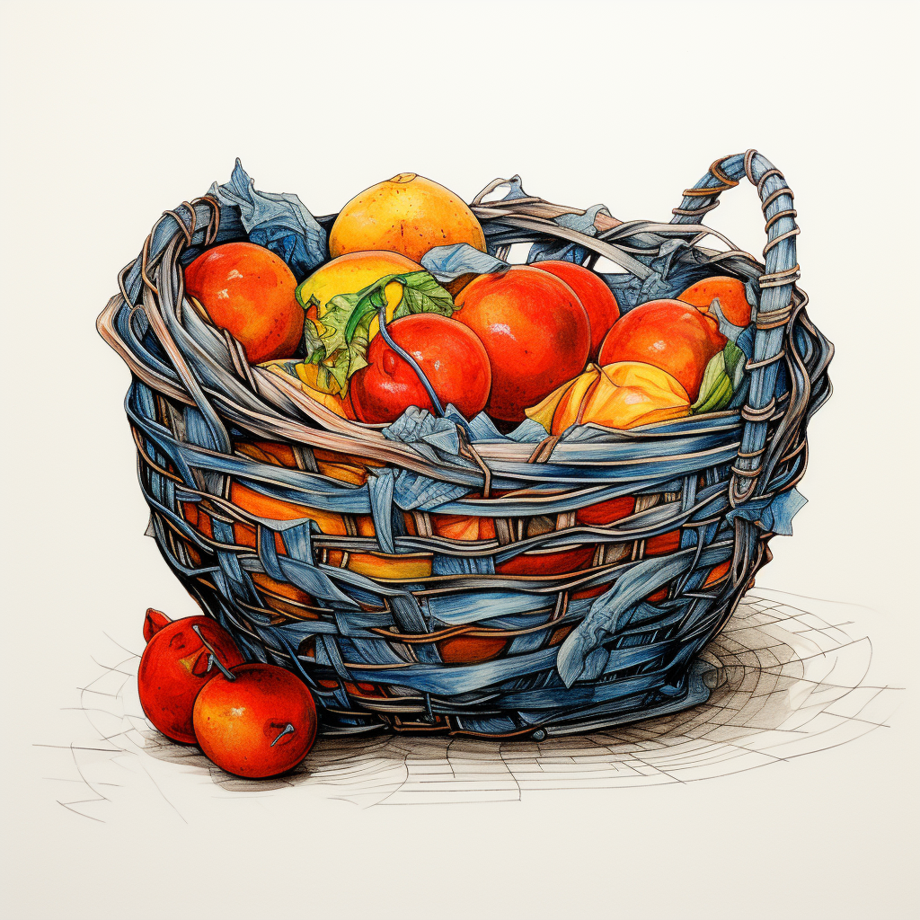 Broken basket with fruit sketch