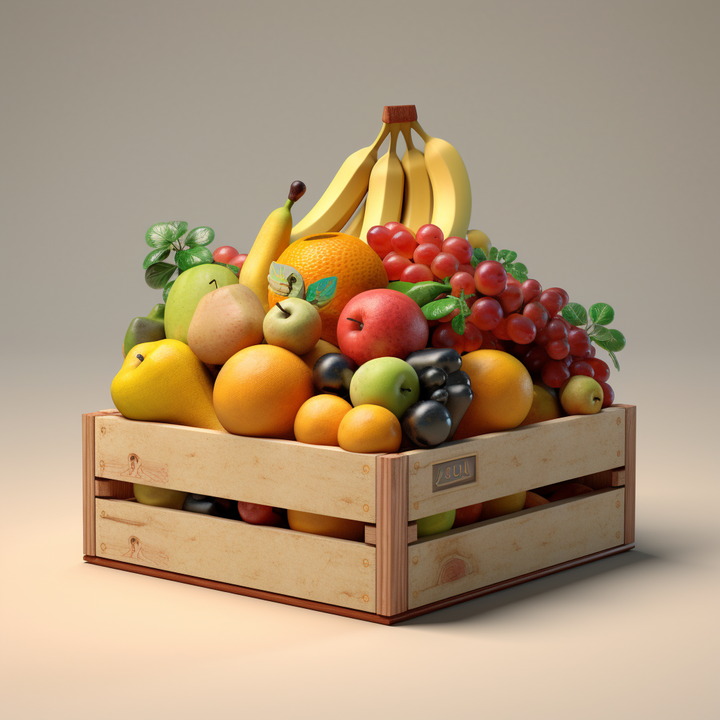 Assorted Fresh Fruits in Wooden Box