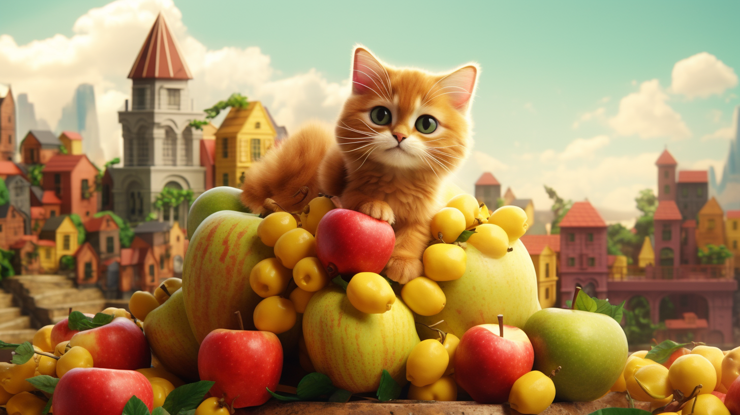 Colorful fruit and adorable cat design