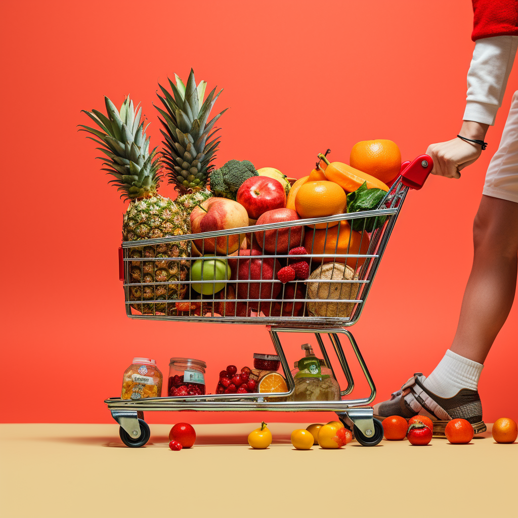 Fruits and vegetables shopping in supermarket