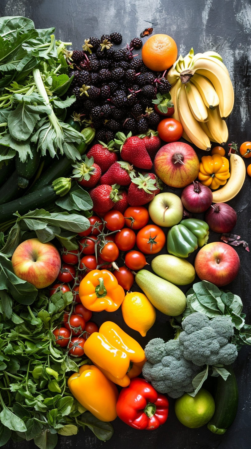 Assorted Fruits and Vegetables on Table