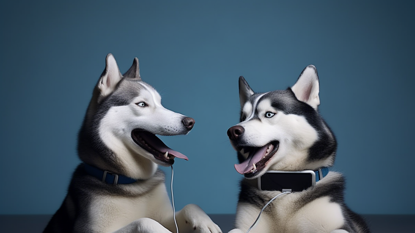 Two husky dogs frustrated with WiFi