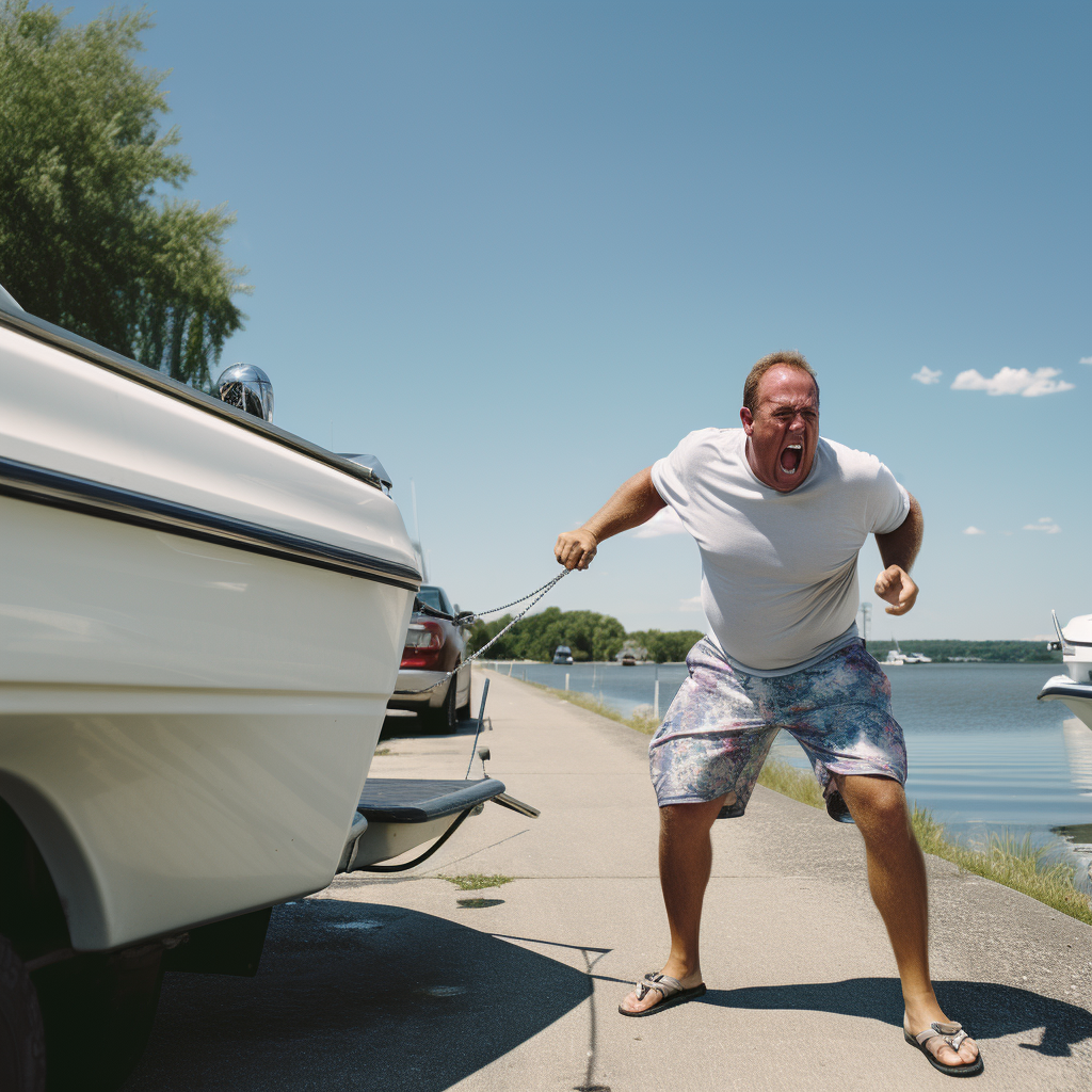 Middle aged man water skiing with frustration