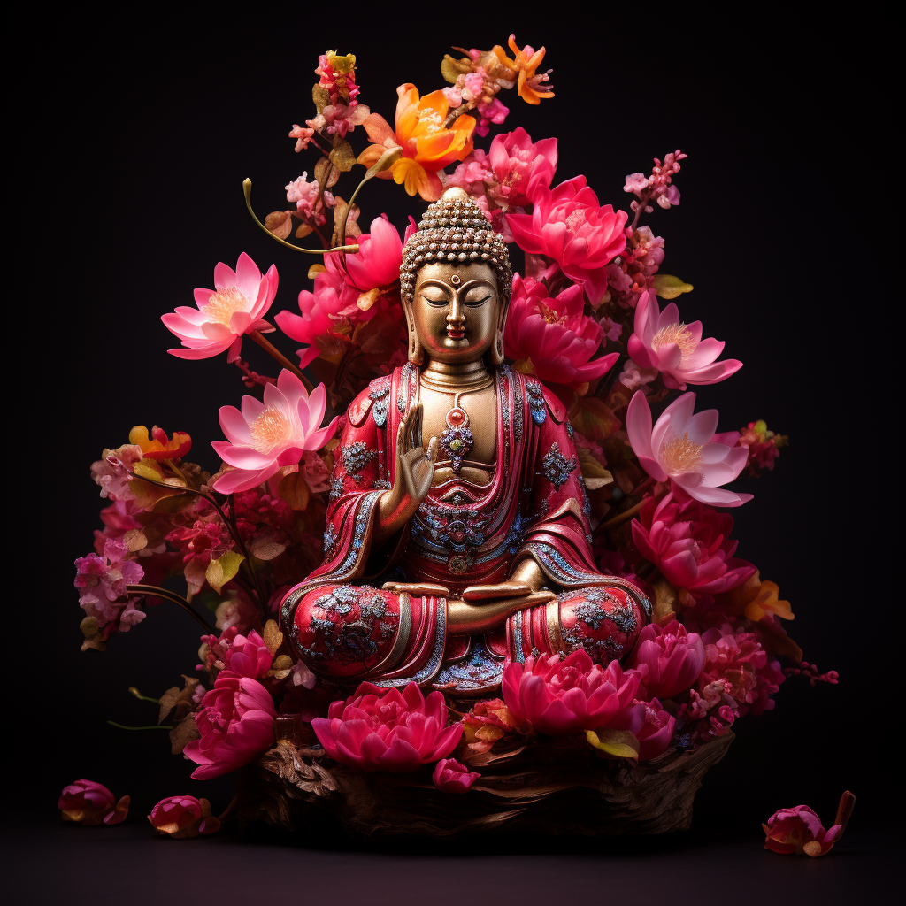 Fuchsia Buddha covered in flowers