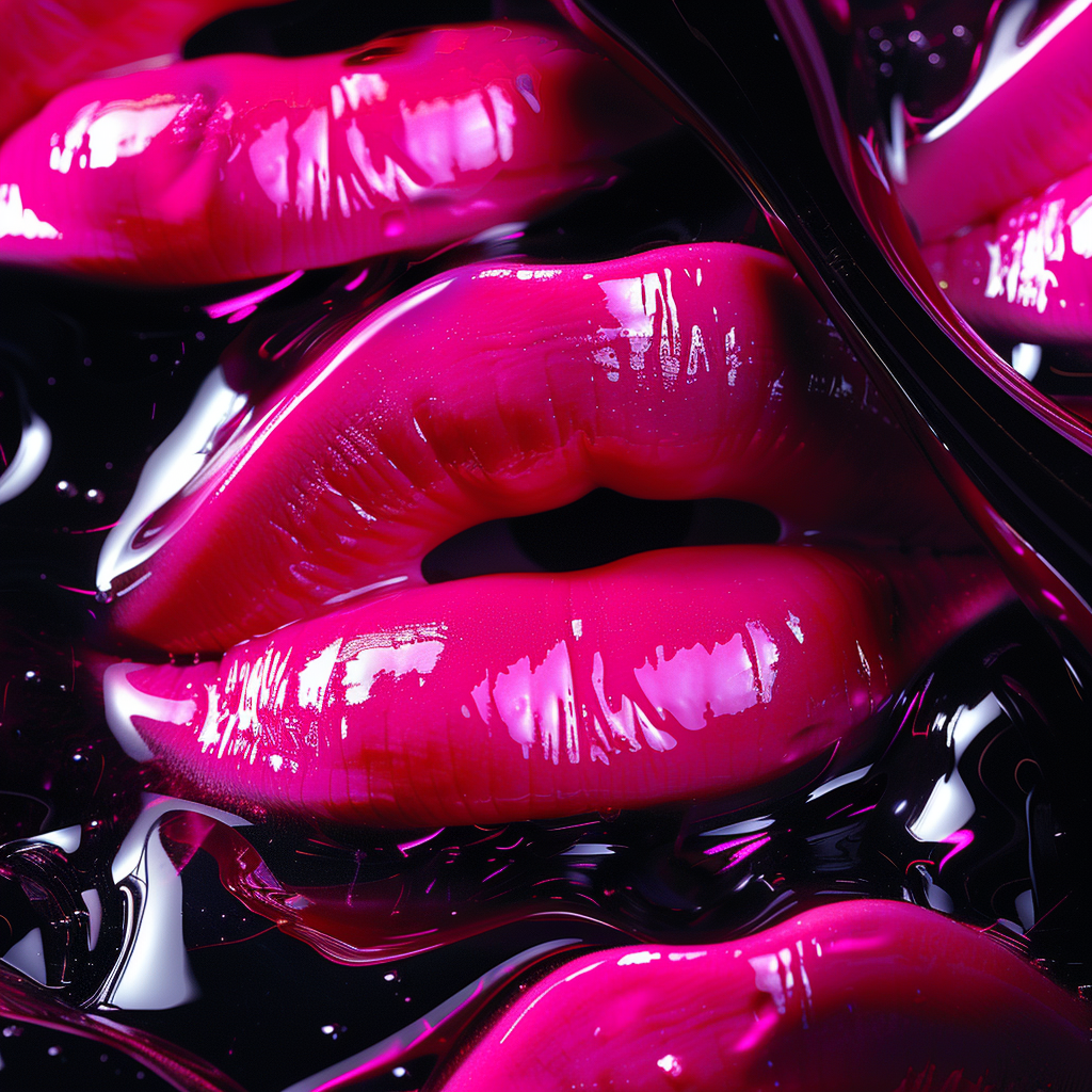 Voluminous fuchsia lips on black