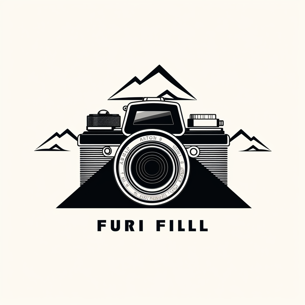 Modern black and white logo of a Fuji camera with vibrant concert-inspired design