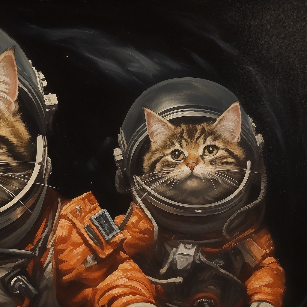 Cats in Spacesuit Oil Painting