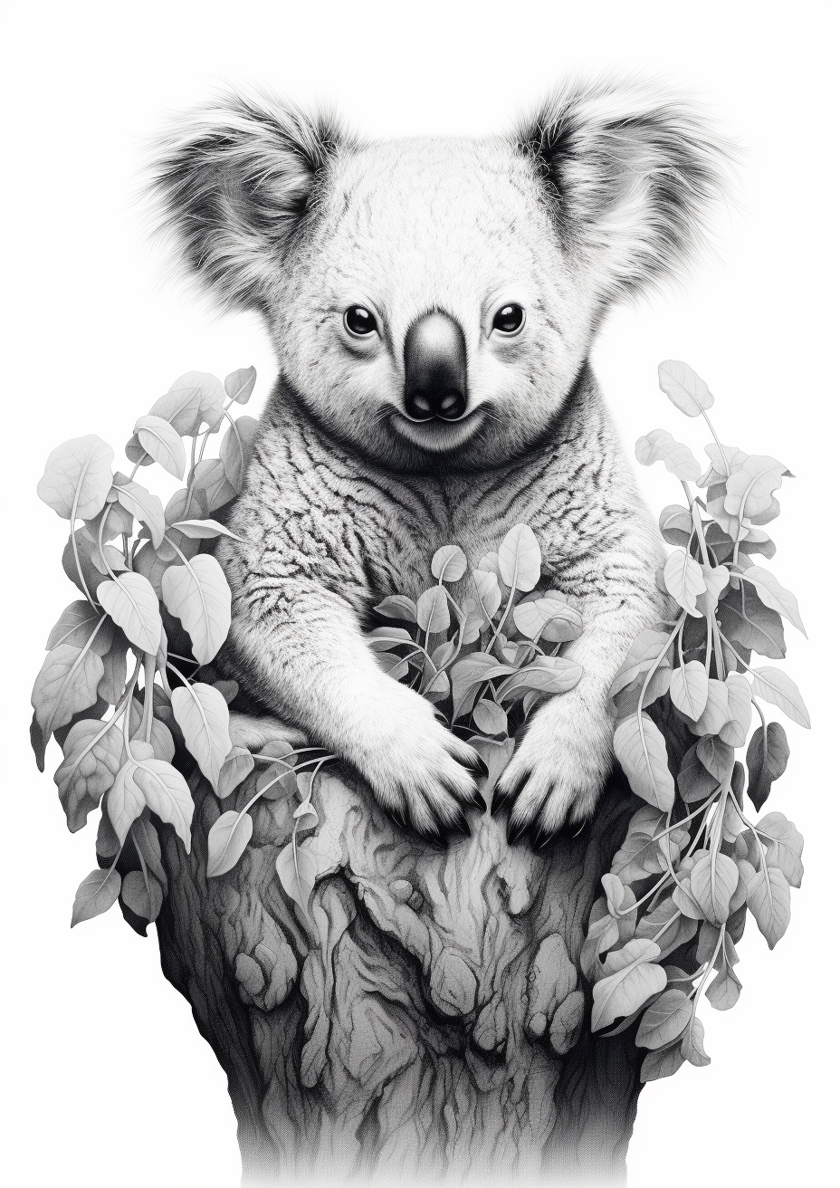 Full Body Koala Monster Pencil Drawing