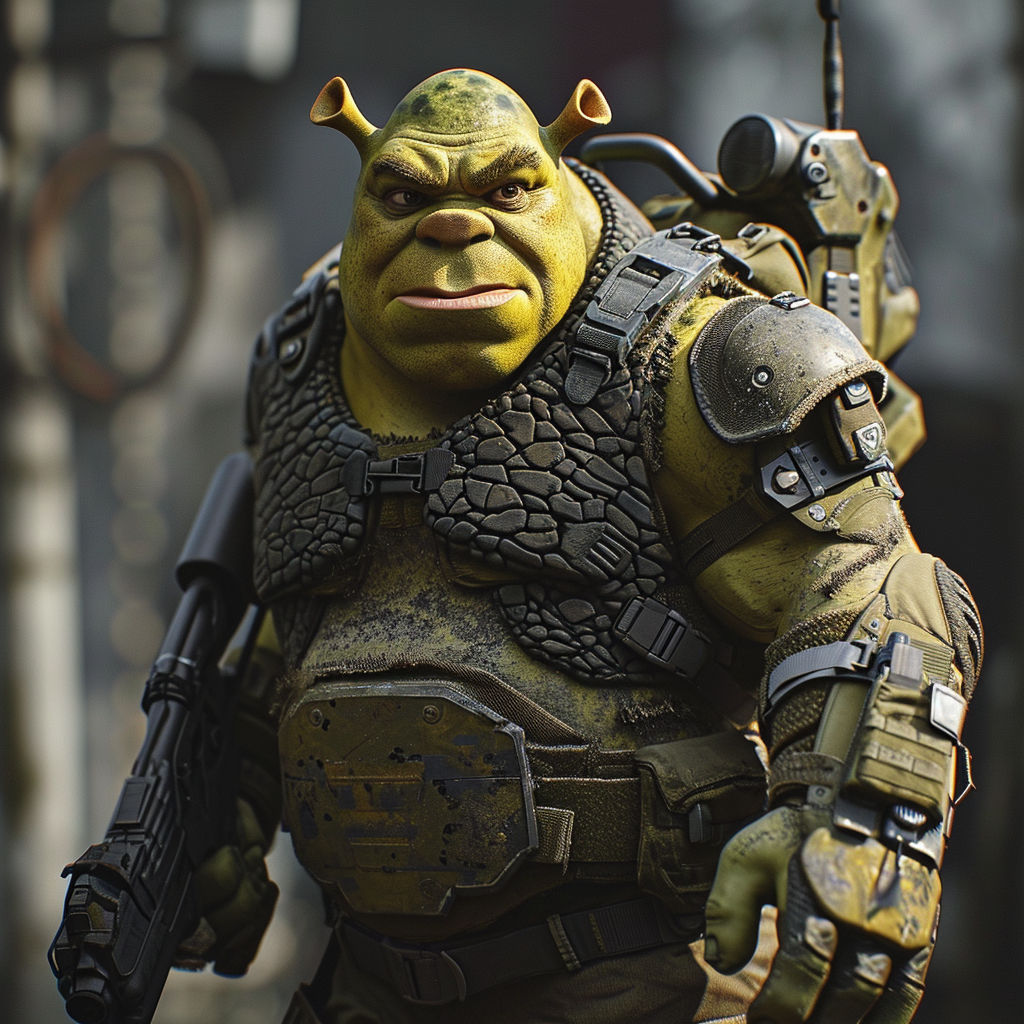 Shrek in Tactical Gear with Menacing Look