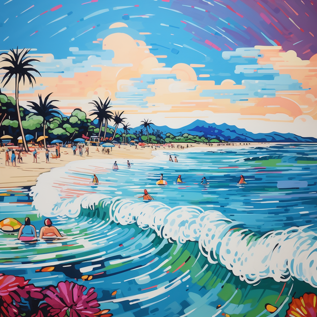 Colorful pop art painting on the beach