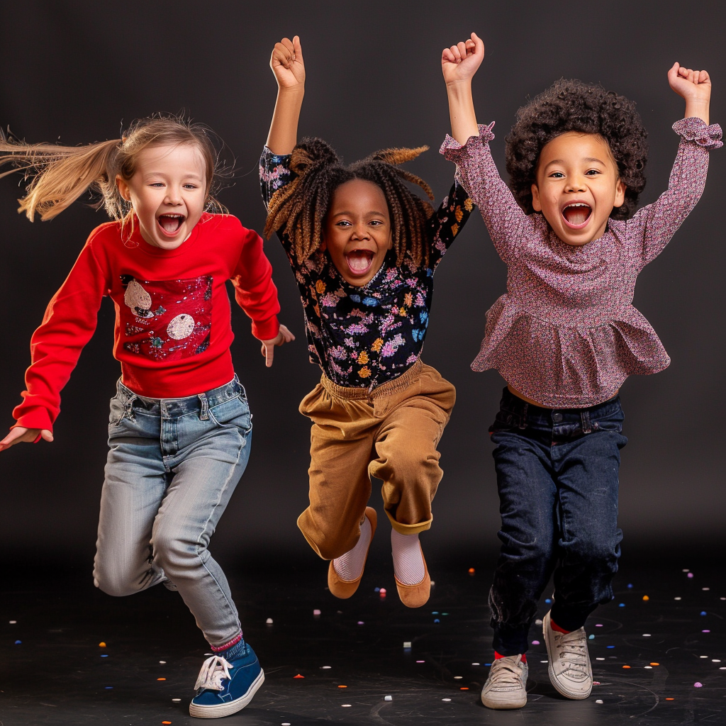 Kids dance in studio