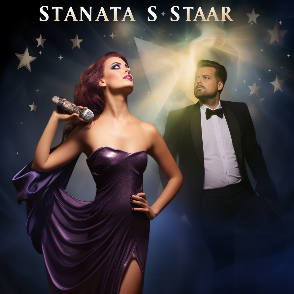 Realistic photo of female vocalist and male magician