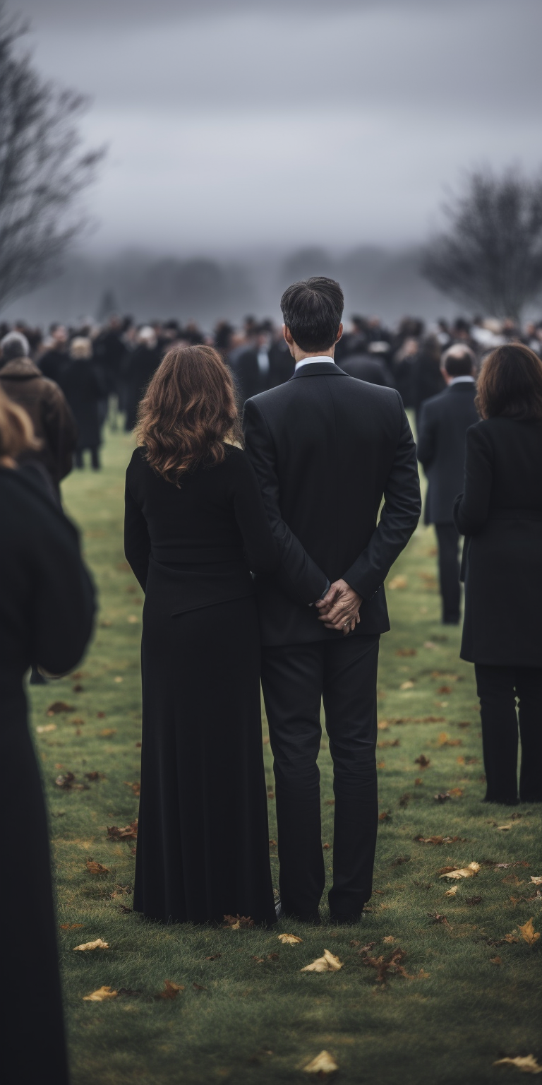 Family bidding farewell in funeral ceremony