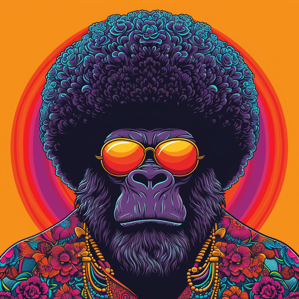 Funky Afro Sorcerer White Gorilla Illustration