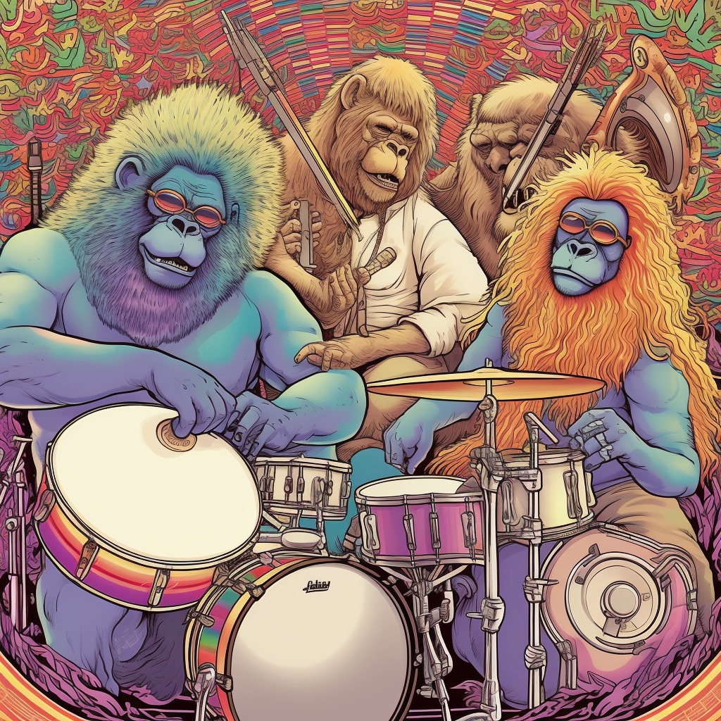 Funky gorillas and lion jamming