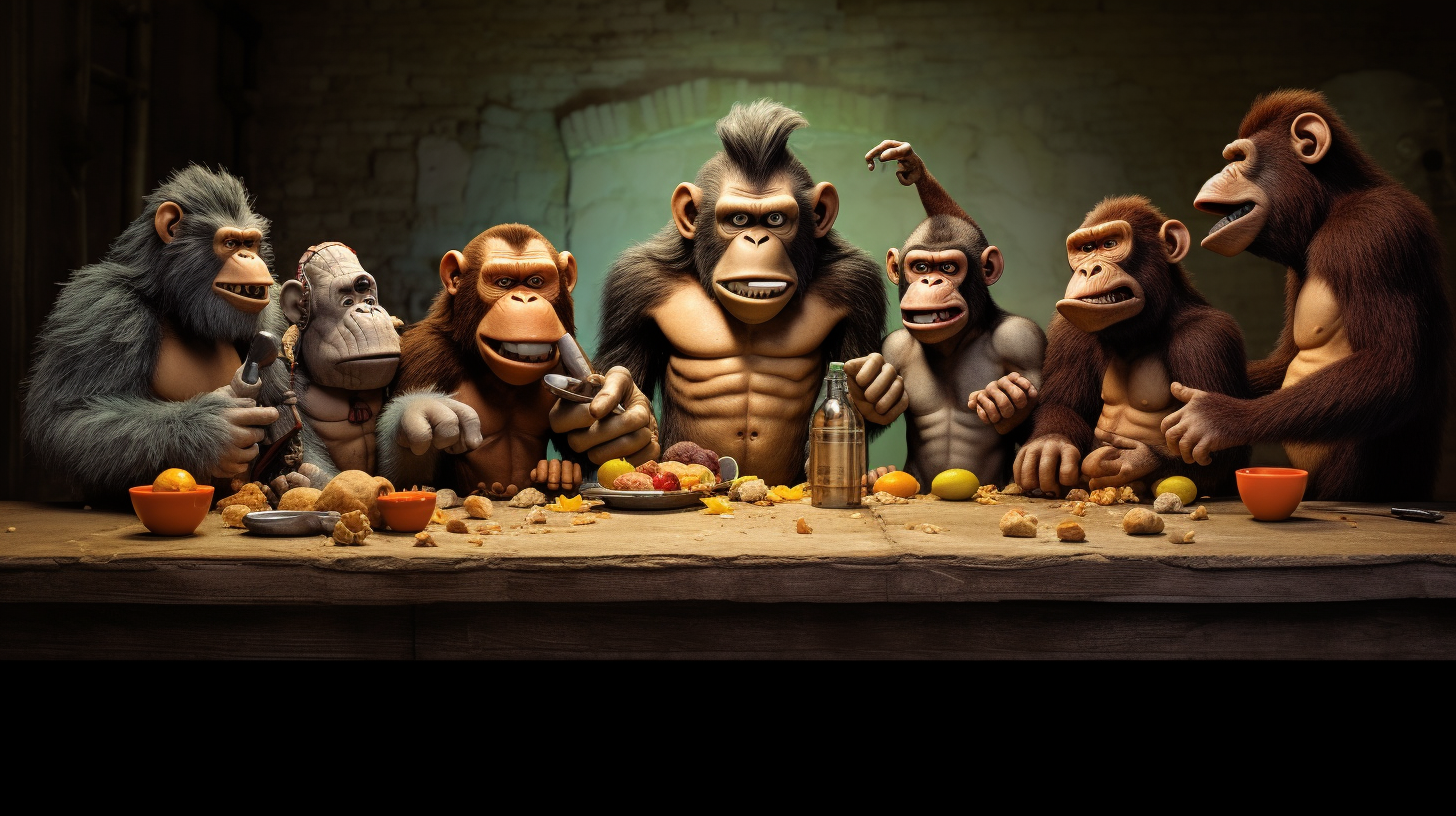 Funky monkeys enjoying their  Last Supper