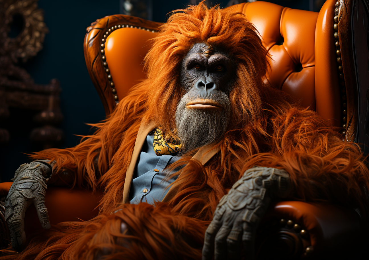 Funky orangatang ape in hyper realistic photography