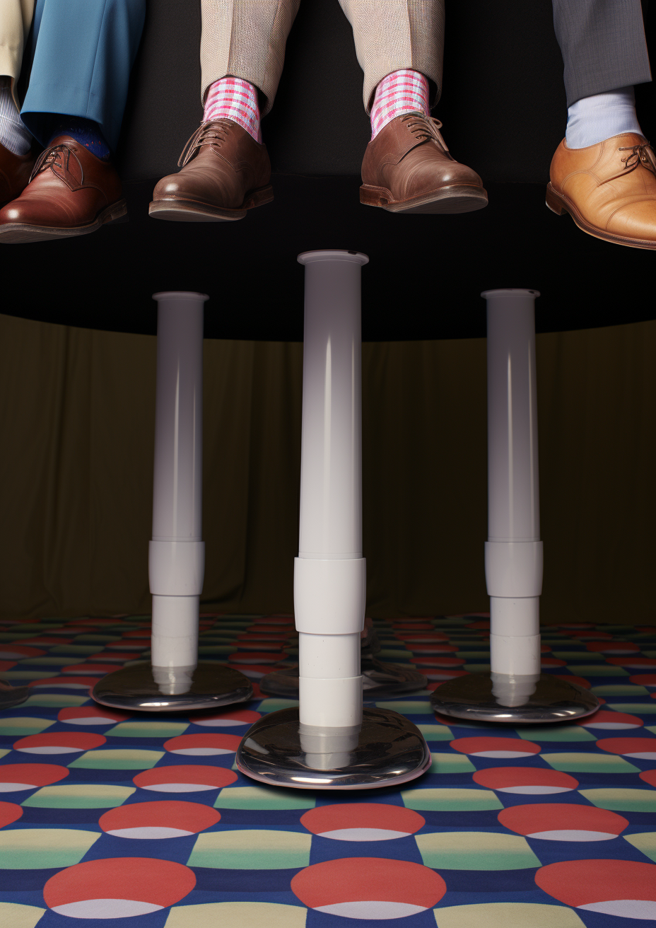 Businessmen with funky socks under round table