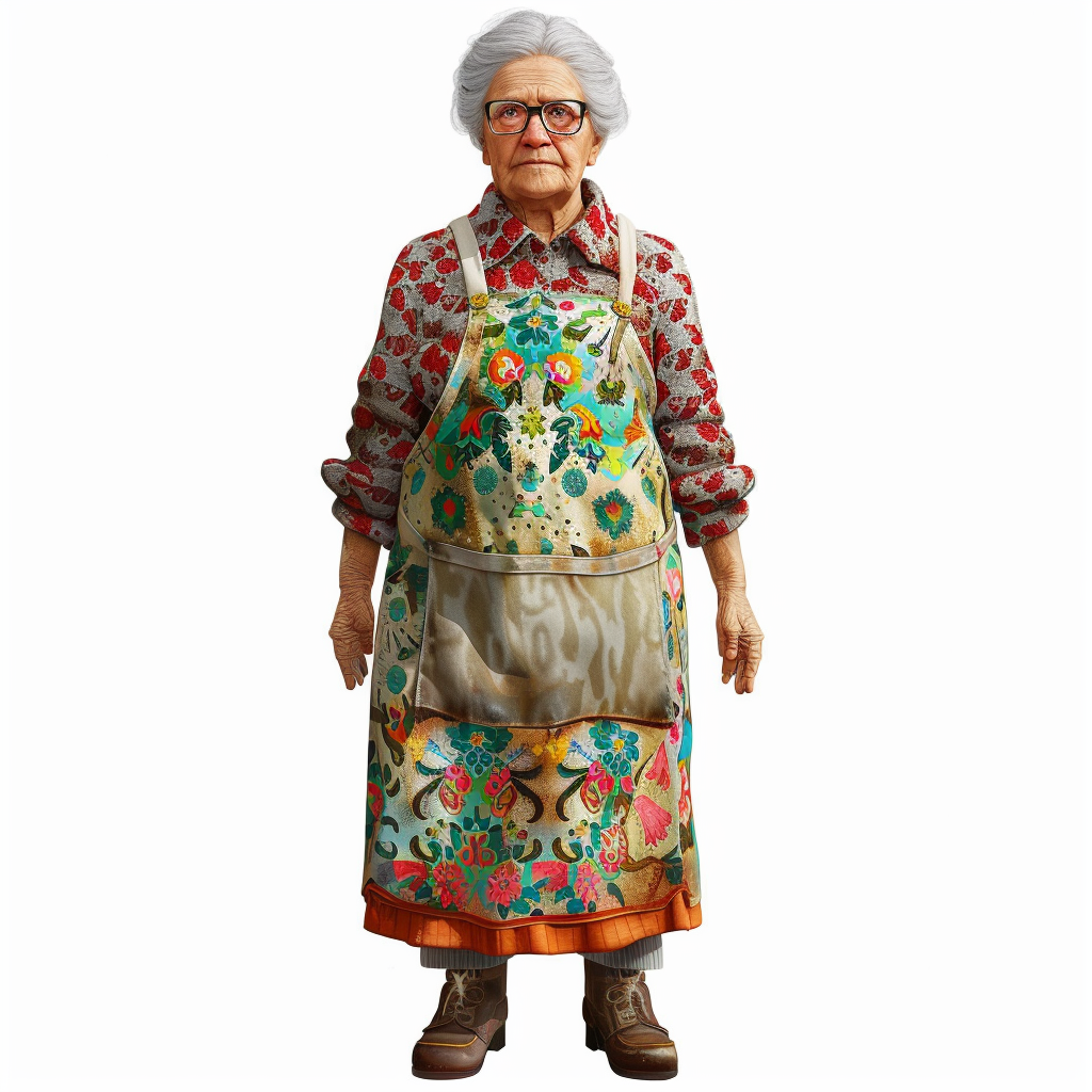 White grandmother in colorful apron