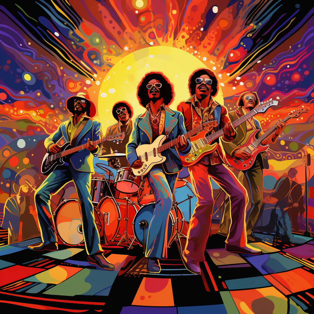 Vibrant funky band performing on stage