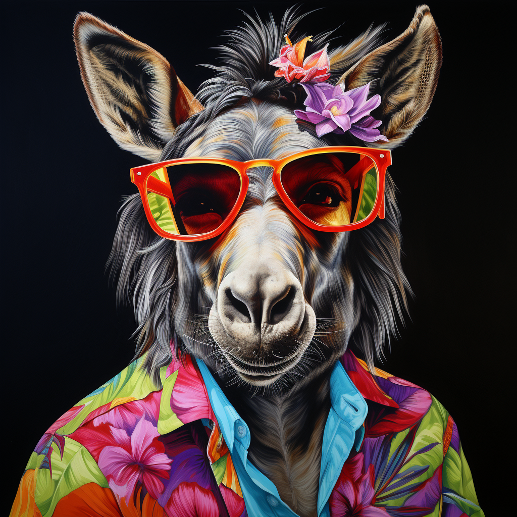 Donkey in Sunglasses and Hawaiian Shirt