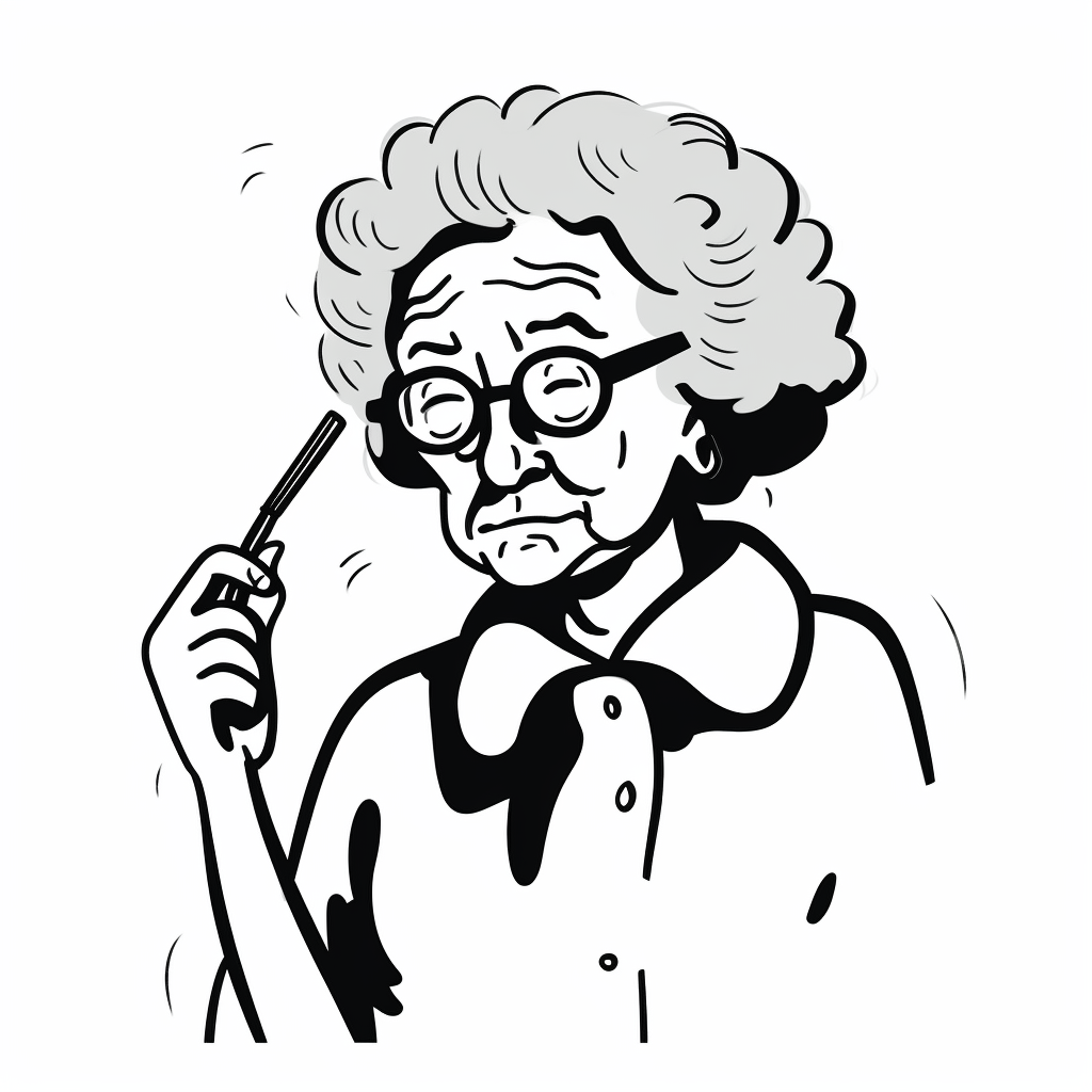 Cartoon of funky old woman with marker