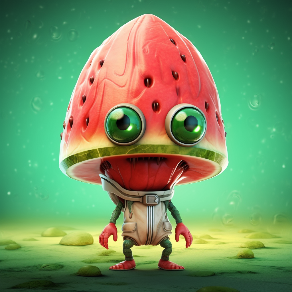 Funny alien wearing watermelon helmet