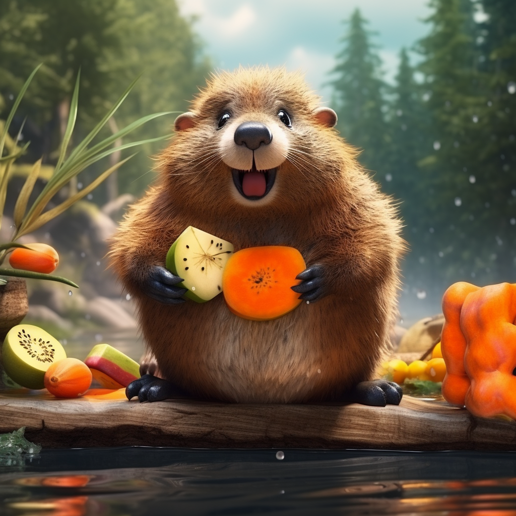 Funny Beaver Eating Bananas Peaches