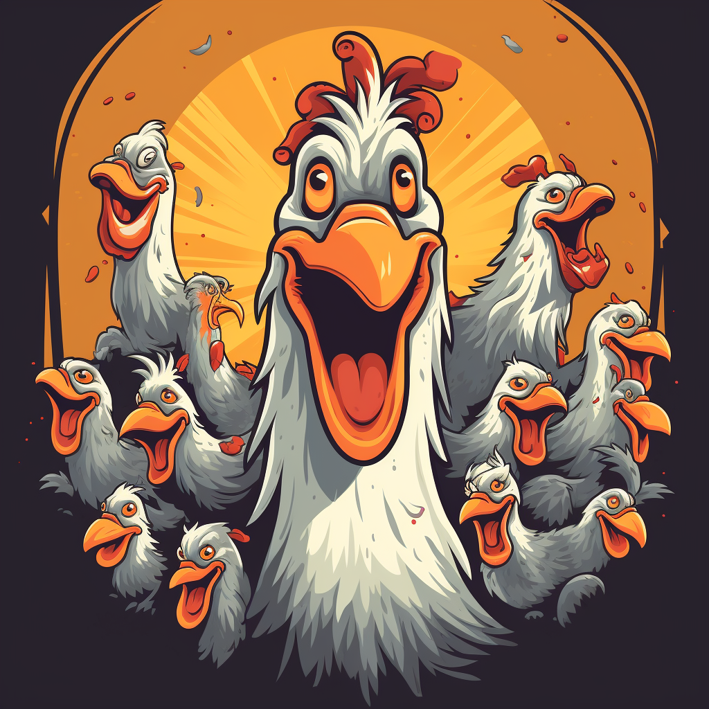 Funny cartoon logo with chickens and goats