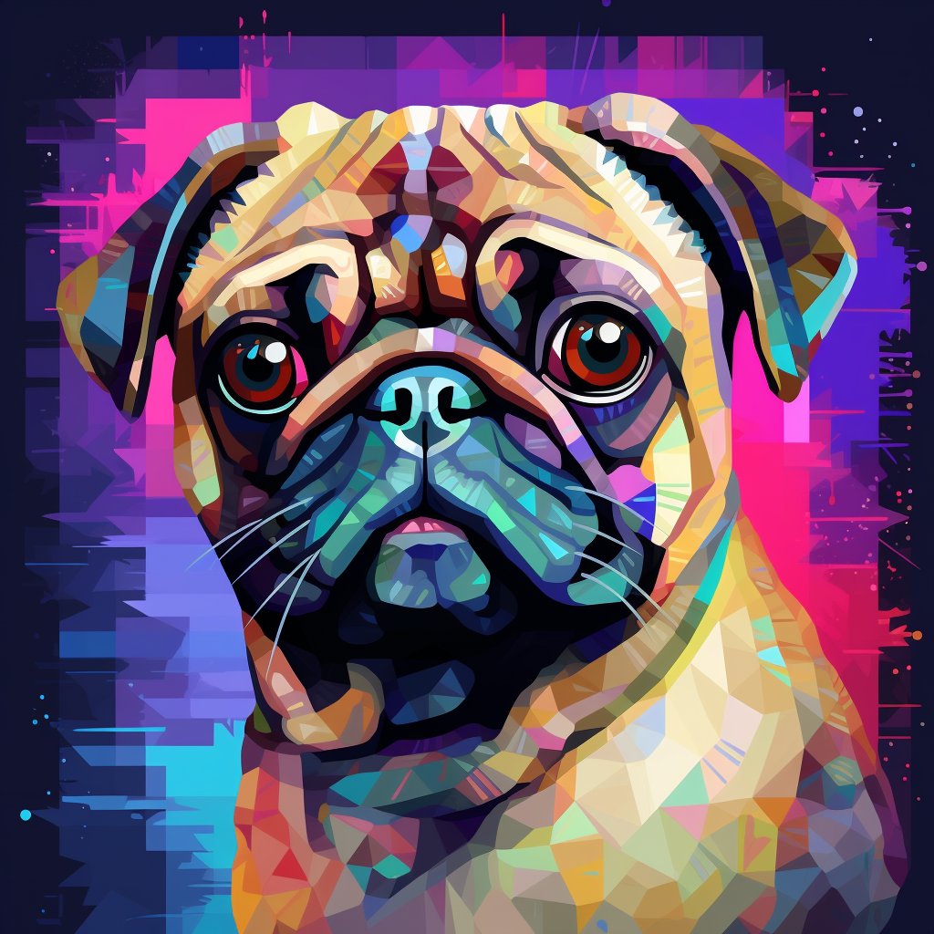 Funny and Colorful Pug in Pixel Dendy Retro Style