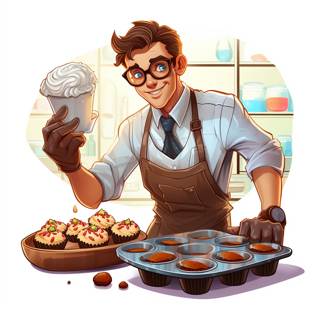 Funny detective baking delicious muffins