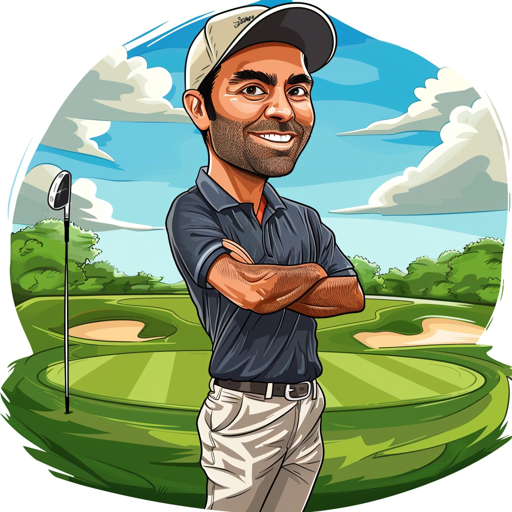 Funny golf player caricature portrait