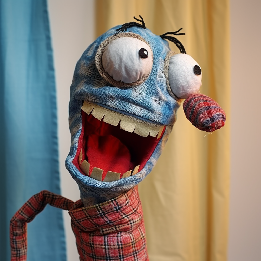 Funny happy sock puppet fabric