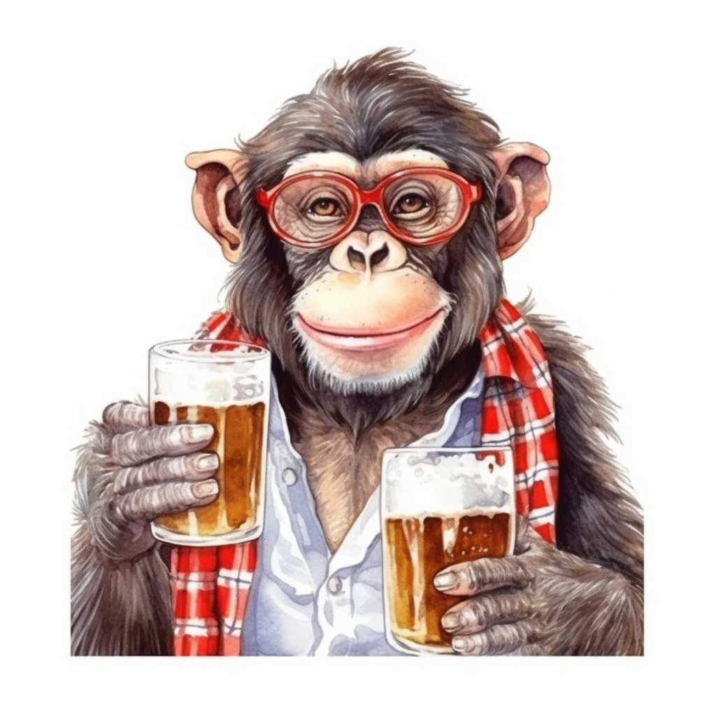 Funny monkey with fresh beer shirt illustration