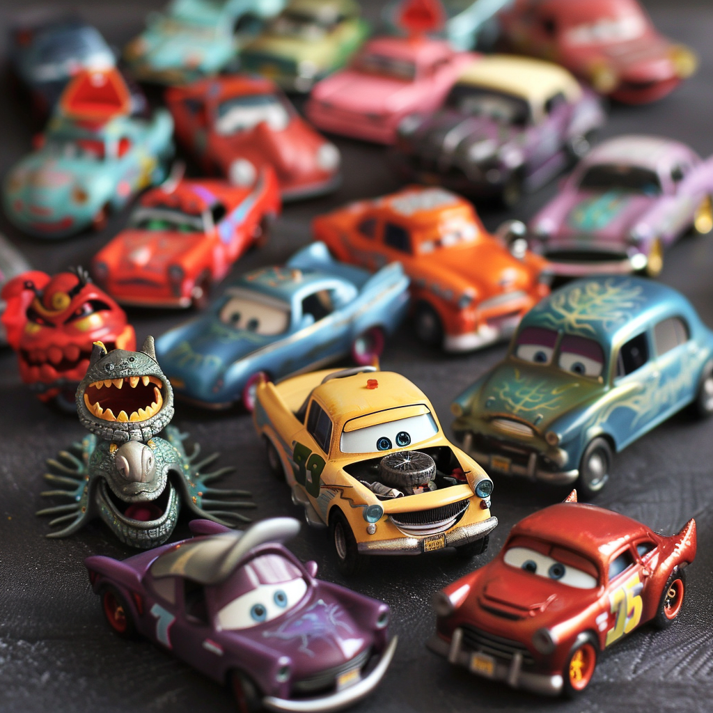 Assortment of funny monster toy cars