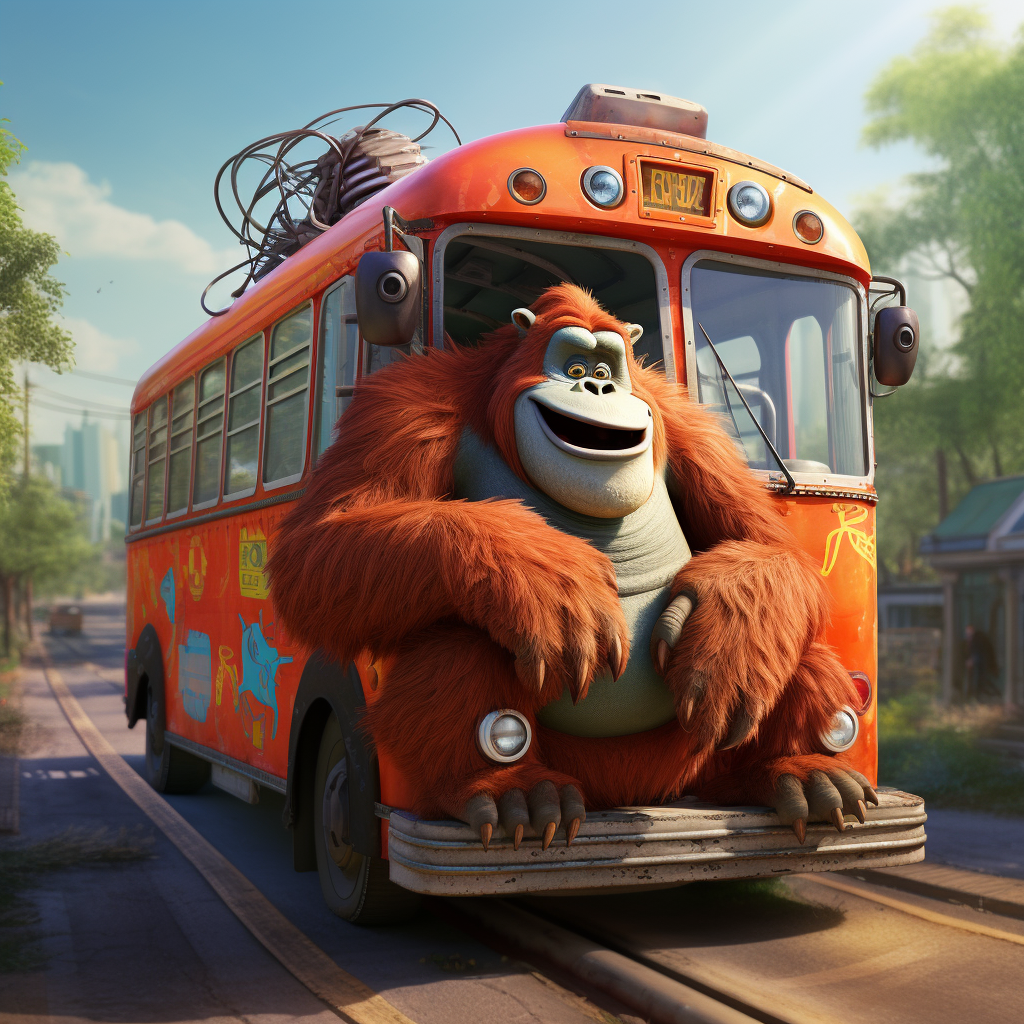 Funny orangutan missing bus scene