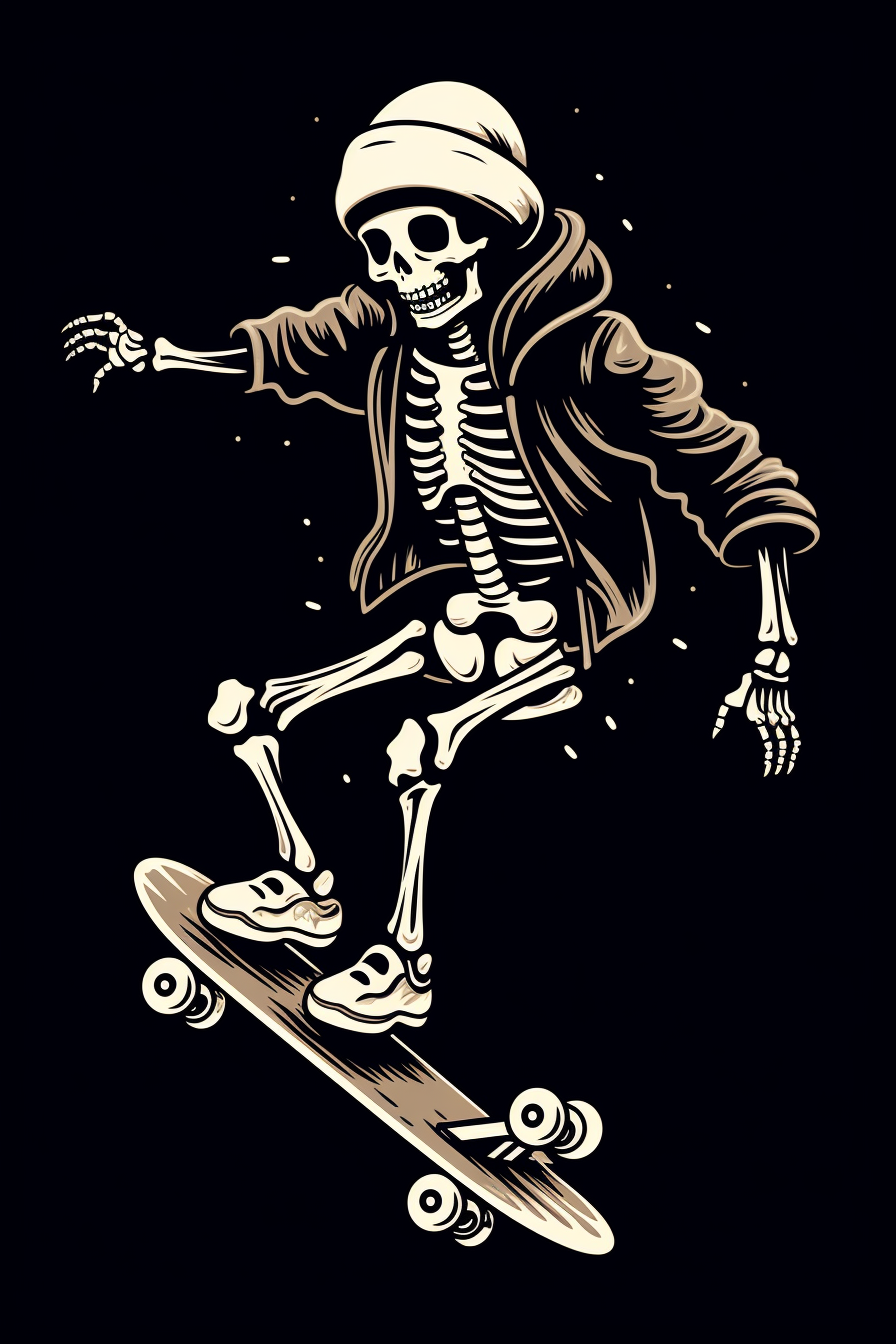 Funny skeleton riding a skateboard