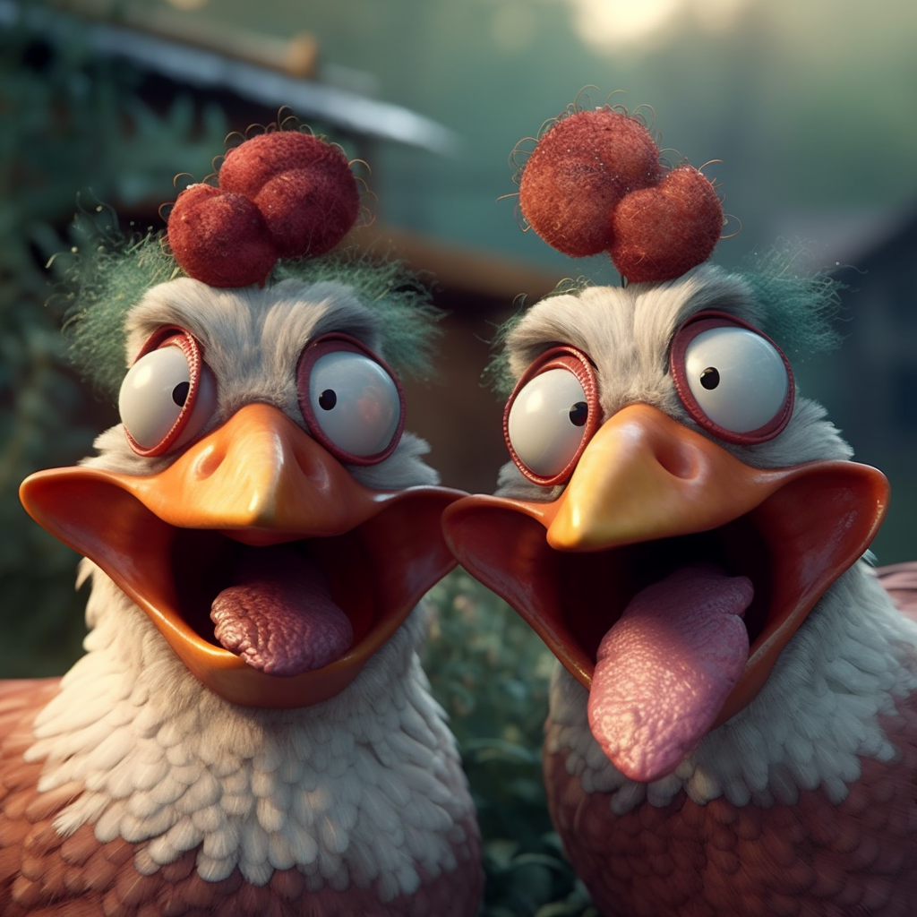 Smiling hens with dentures