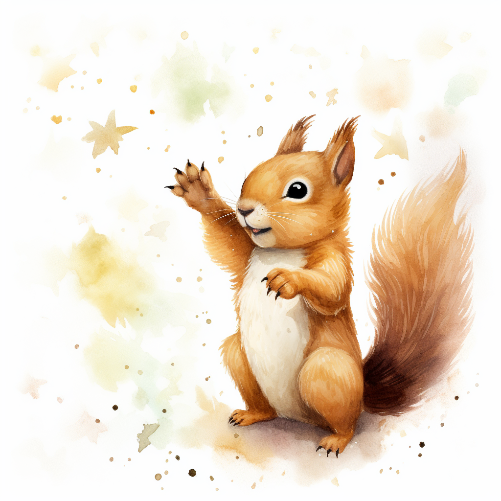 Cute squirrel cartoon reaching for the stars