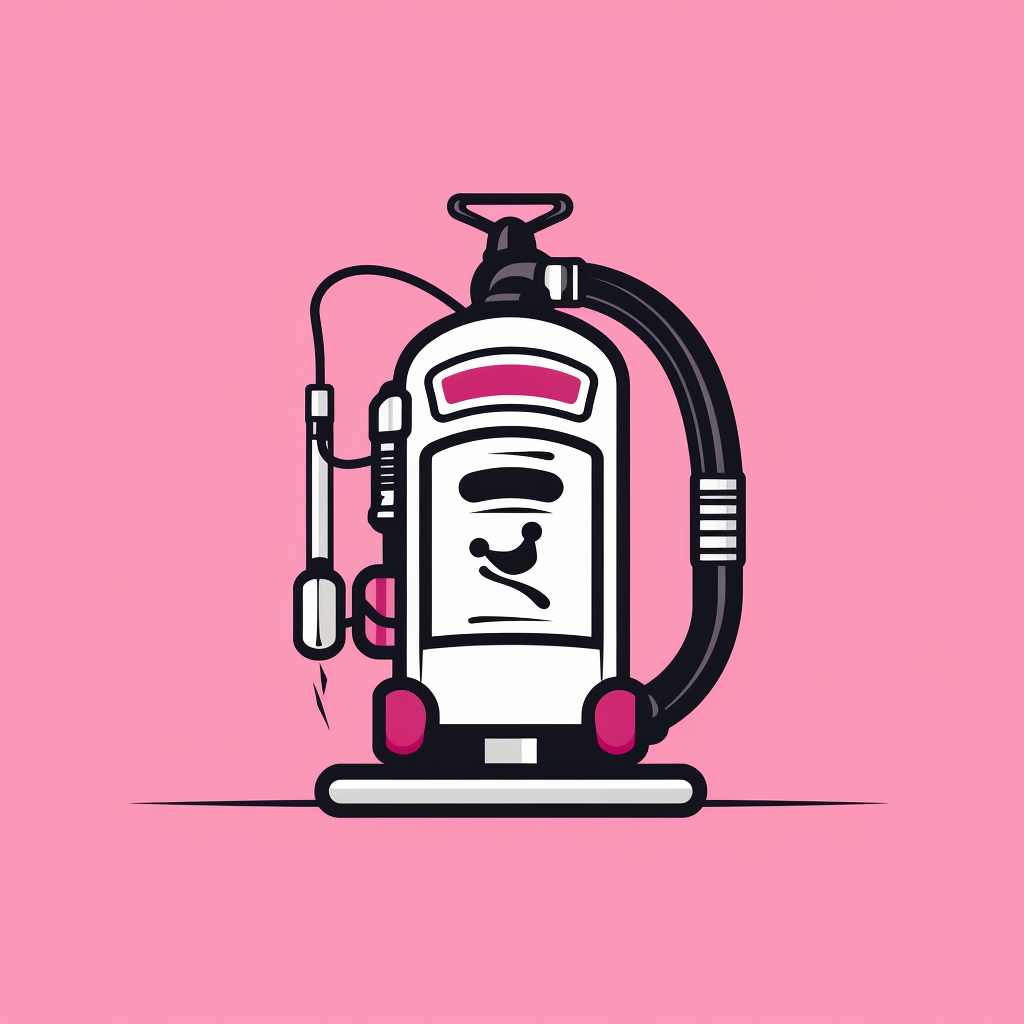 Funny standing vacuum cleaner in black, pink, and white.